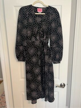 kate spade Black with White Polka Dot Midi Wrap Dress
